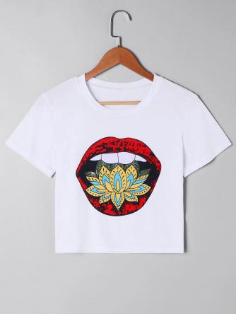 Lip Print Cropped T-shirt