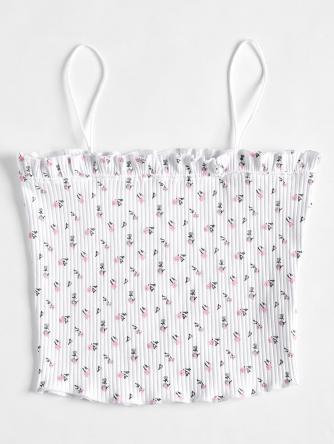 Floral Print Ribbed Cami Crop Top