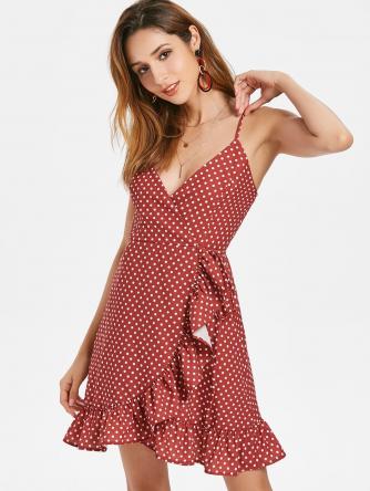 Dotted Ruffles Wrap Dress