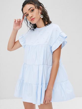 Faux Pearls Ruffles Casual Dress