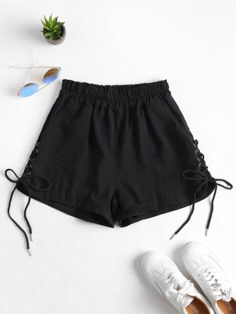 Pockets Lace Up High Waisted Shorts