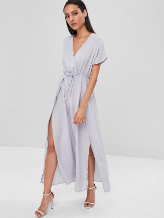 Crossover Double Slit Maxi Dress