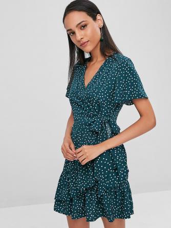 Faux Wrap Polka Dot Mini Tea Dress