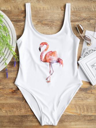 High Cut Flamingo Print Swimwear