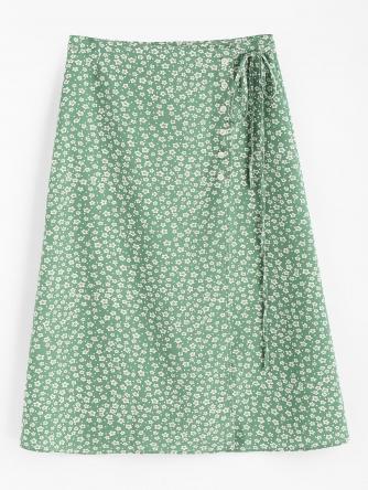 Tiny Floral Buttoned Wrap Skirt