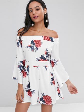 Dramatic Sleeve Floral Off The Shoulder Romper