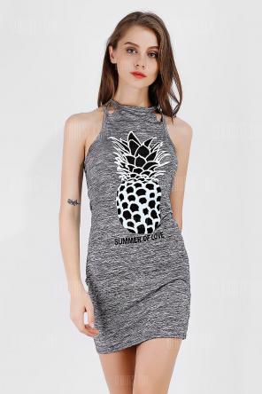 Cutout Pineapple Print Shift Sundress Crewneck Summer Dress