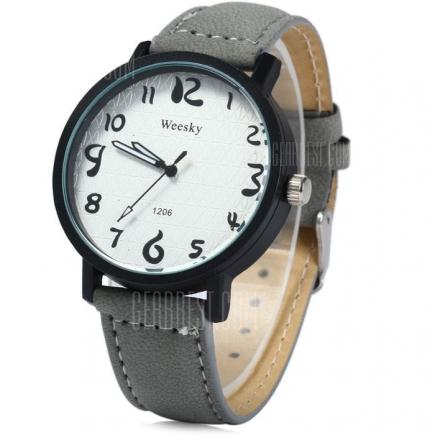 Weesky 1206 Male Quartz Watch with Leather Band -  Gray