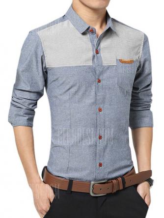 Casual Long Sleeve Color Block Men Shirt