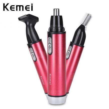 KEMEI KM - 6621 3 in 1 Nose Hair Trimmer Eyebrow Brush -  Red