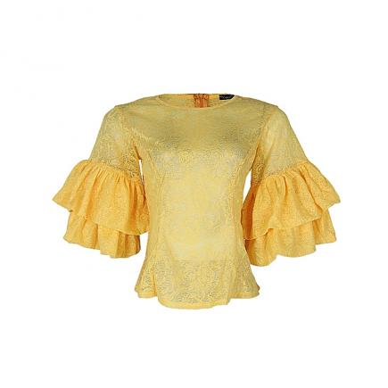 Double Sleeve Fitted Lace Blouse - Yellow