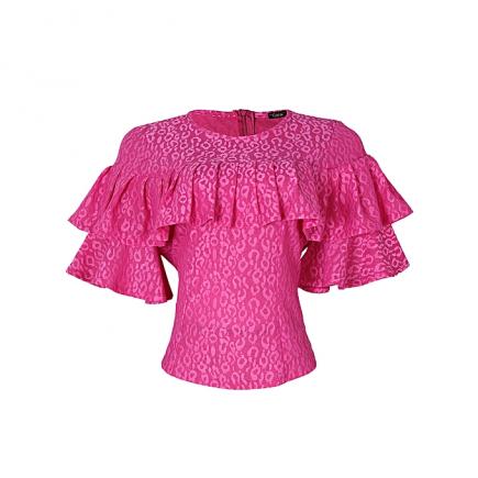 Multi Frill Fitted Lace Blouse - Pink