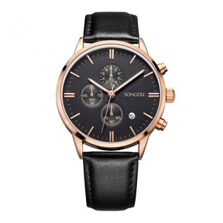 SONGDU Moda Luxo Luminoso Homens Couro Relógios Casuais Relógio De Quartzo Chrono 30M Water-Proof Wristwatch Negócios + Caixa