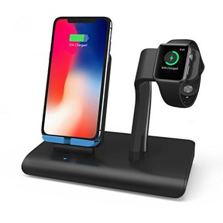 Charger Stand For Apple Watch Wireless Charging Dock For iPhone X Station Holder, Support iPhone XS Max/XS/XR/X/8/8 Plus & Samsung Galaxy S9/S9 Plus/Note 8, Support Apple Watch Series 4/3/2/1 & Nike