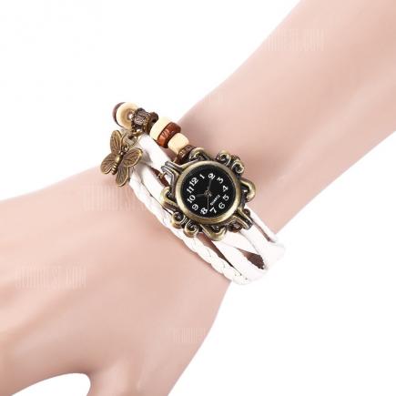 Retro Style Lady Quartz Watch Woven Bracelet -  White