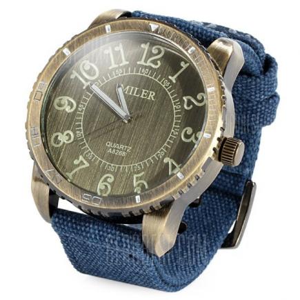 Miler A8268 Big Bronze Dial Quartz Watch with Canvas Strap for Men