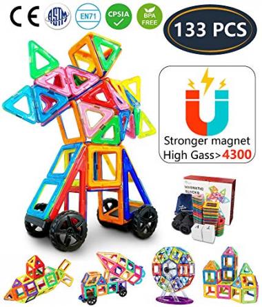 Jasonwell 133 Pieces Creative Magnetic Building Blocks for Boys Girls Magnetic Tiles Building Set Preschool Educational Construction Kit Magnet Stacking Toys for Kids Toddlers Children