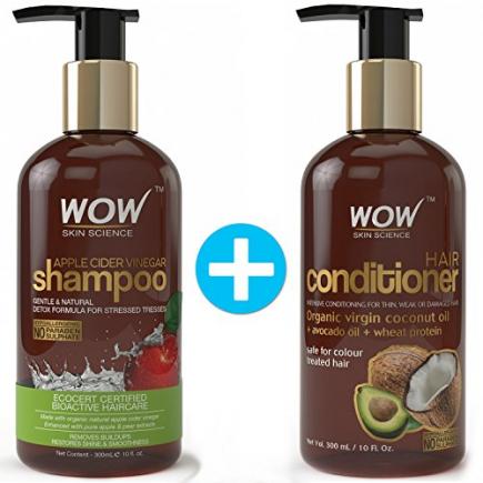 Wow Apple Cider Vinegar Hair Shampoo and Wow Hair Conditioner Set- Clarifying, Damage Repair, Antifungal, Anti Bacterial, Vegan- no Sulphate or Paraben Chemicals- For Men and Women (10 fl Ounces Each- 1 Pack Combo)