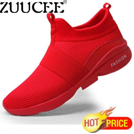 Zuuceee Pria Ledakan Kecil Merah Sepatu Kasual Menjalankan Sepatu Selip (Merah)-Internasional