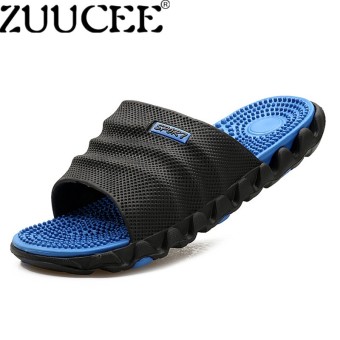 Zuucee Kasual Sandal Pria Sepatu Pantai Pijat Perawatan Kesehatan SEPATU (Biru Hitam)-Internasional
