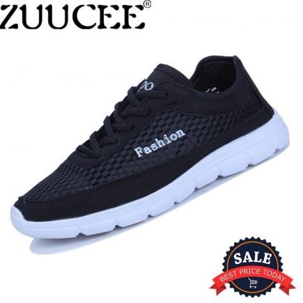 Zuucee Pria Ukuran Besar Sepatu Kasual Bernapas Olahraga Tali Sepatu Rendah-Memotong Bersih Kain (Hitam) -Internasional