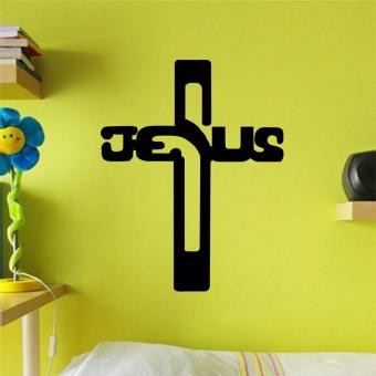 Kreatif Huruf Yesus Cross Desain Ruang Tamu Decals Bedroom Wall Stiker Vinyl Home Decor Mural Art Poster Hadiah untuk Orang Kristen -Intl