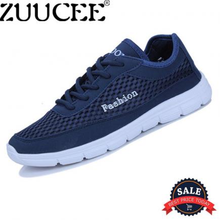 Zuucee Pria Ukuran Besar Sepatu Kasual Bernapas Olahraga Tali Sepatu Rendah-Memotong Bersih Kain Sepatu (Biru Tua) -Internasional
