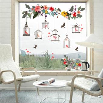 Burung Twitter dan Keharuman Bunga Huruf Colorful Flower Vine Leaves Love Heart Dekorasi Rumah Ruang Tamu Wall Stiker DIY Mural Art Poster Kamar Tidur Stiker-Internasional