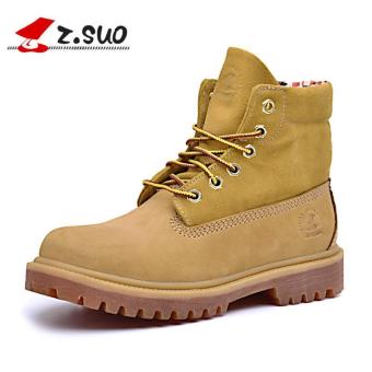 Z. Suo Wanita Fashion LACE UP Work Boot Asli Sepatu Kulit (kuning)-Intl