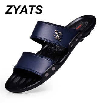 ZYATS Musim Panas Sandal Pria Sepatu Pantai Fashion Sandal Kulit untuk Pria Lelaki Sandal Biru