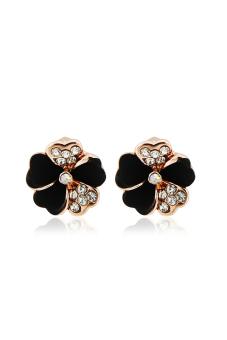 ZUNCLE Drip Black Diamond Lima Daun Bunga Earrings (Hitam)