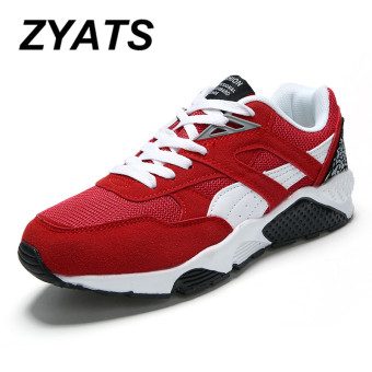 Busana Diproduksi dengan Strip Baja Kasual Pria Renda Lari Sepatu Sneakers (Merah)