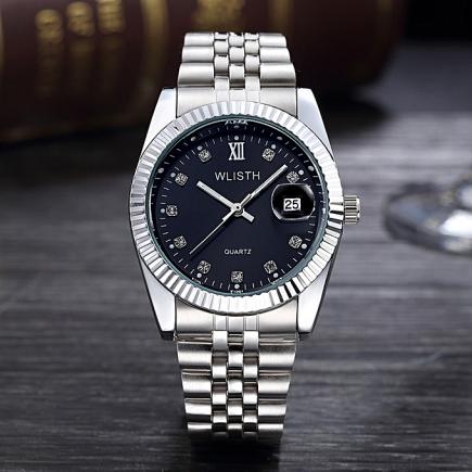 Men Wrist Watch Mens Watches Top Brand Luxury  Watch Diamond Clock Automatic Date -black Silver