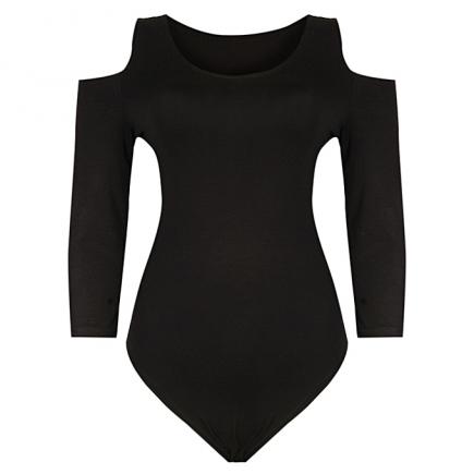 Cilia Cold Shoulder Long Sleeve Bodysuit - Black