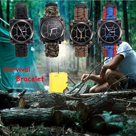 Details about Survival Bracelet Paracord Multi-function Watch With Compass Flint Whistle