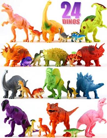 24 Dinosaur Toys - Colorful Educational Set Of 12 Large 7” & 12 Mini 1” Plastic Realistic Figure & Playset - T-rex Spinosaurus Triceratops & More – Kids Party Favors Boys & Girls Age 3+ Years Old Gift
