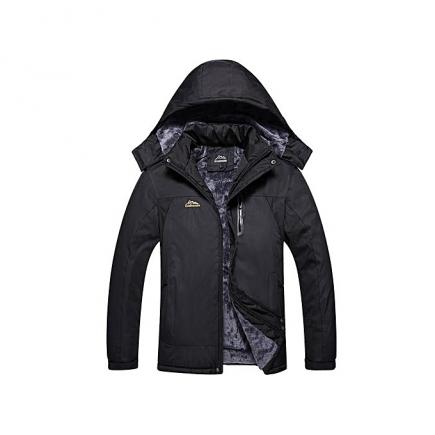 UJ Unisex Inner Fleece Waterproof Hooded Jacket Outdoor Hiking Skiing Jackets Black