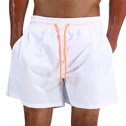 Loose Water Repellent Thin Sport Drawstring Solid Color Trunk Beach Shorts for Men M-3XL White