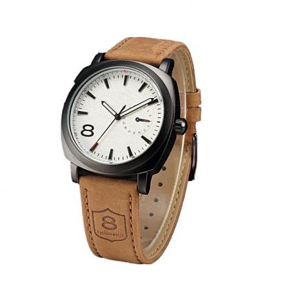 Faux Leather Strap Sport Military Quartz Wrist Watch - White