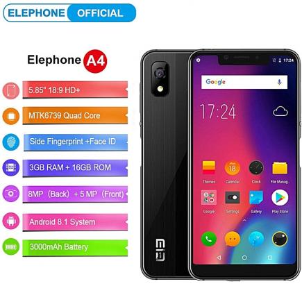 ELEPHONE A4 3GB RAM 16GB ROM 5.85"Full Screen Side Fingerprint Android 8.1 4G LTE Smartphone