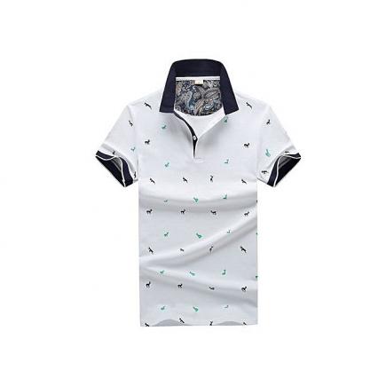 Mens Printed POLO Shirts 100% Cotton Short Sleeve Camisas Polo Casual Stand Collar Male Polo Shirt-white (1 Unit Per Customer)