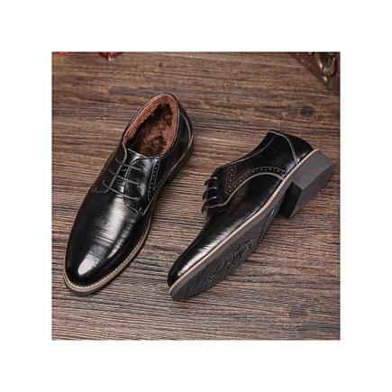 Casual Lace-Up Uitable & Comfortable Super Large Size Business Winter Men's Basic Flat Super Fiber Gentle Wedding Leather Shoes Luxury Brand Formal Wearing British-black