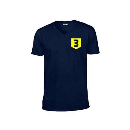 NO.3 Abstract Pocket Print T-shirt - Navy Blue V-neck