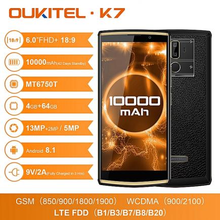 K7 6.0-Inch With Back Case(4GB RAM 64GB ROM)10000mAh Battery 4G Smartphone-BLACK