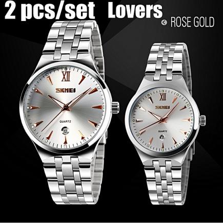 Couple's Wrist Watch Set (2pcs) Luxury Brand Lovers Watch Men Watch And Women Quartz Watch Calendar Waterproof Wristwatch Valentine Gift Girlfriend Gift