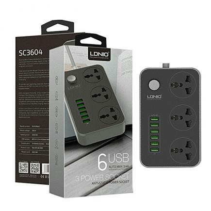 Multiprise - 6 Ports USB 3.4A & 3 Prises - SC3604 - Gris