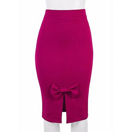 Ladies Pencil Skirt With Bow  - Pink