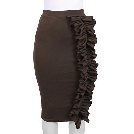 Coffee Brown Ruffle Pencil Skirt