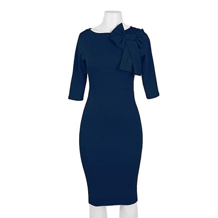 Navy Blue Bodycon Dress With Bow Detail