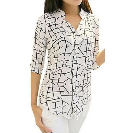 2015 New Womens Elegant Long-sleeve Print Chiffon Fashion Slim Blouses